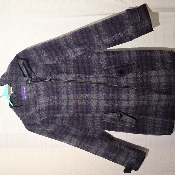 Madden Girl Jackets & Blazers - Plaid Pea Coat, Purple Grey With Hood, Madden Girl, Sz 12, NWOT